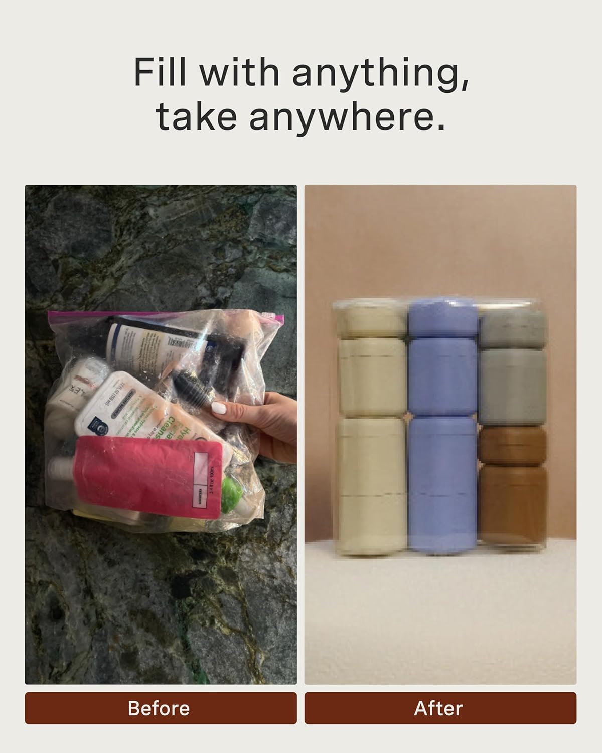 Cadence Travel Containers - Full Skincare Set - Magnetic Containers with Lids,Carry On Travel Essentials For Women/Men - 2 Small (0.56oz), 4 Medium Capsules (1.32oz), & Extender (1.43oz) - Evergreen