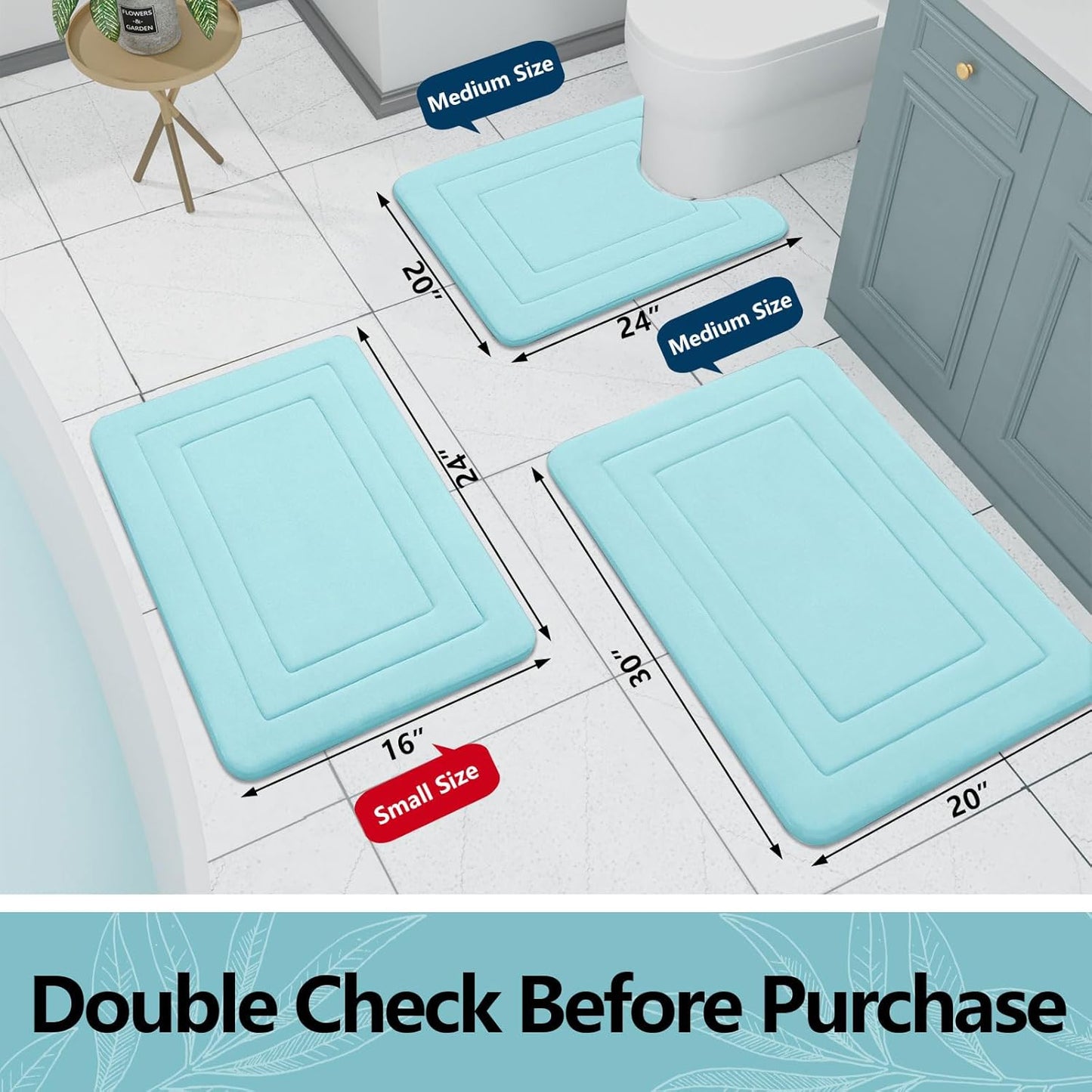 Arotive Memory Foam Bathroom Rug Mat 24x16, Ultra Soft and Absorbent Bath Mat, Machine Wash Dry, Comfortable Bath Rug Carpet for Bathroom Floor, Tub and Shower, Sky Blue