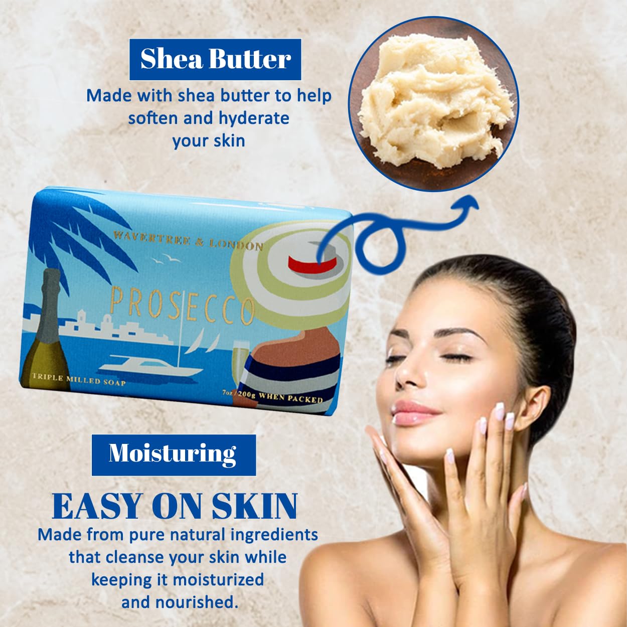 Wavertree & London Prosecco Scented Natural Soap (8 Bars), 7oz Moisturizing French Triple Milled Soap Bars enriched with shea butter - Pure Plant Oil Bath & Body Bars for All Skin Types