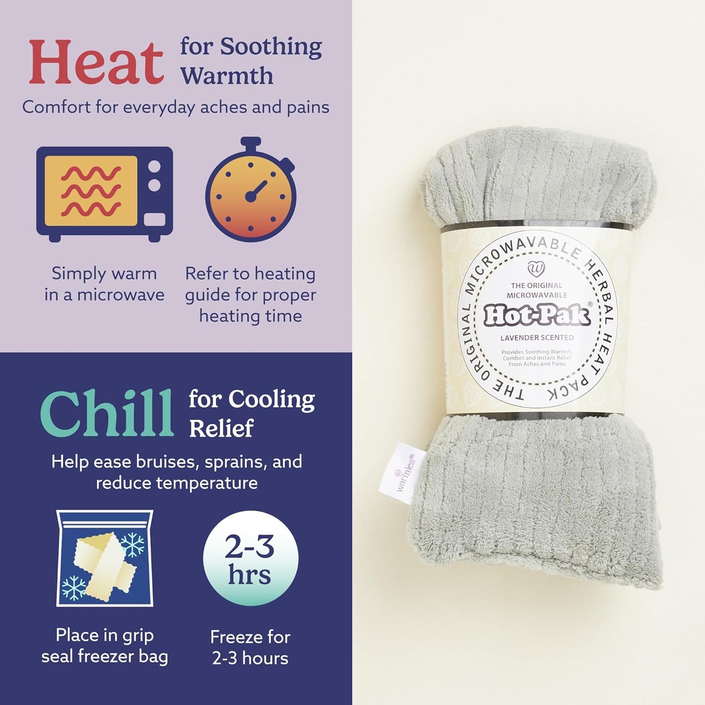 warmies Hot-Pak, Microwavable Neck Wrap - Heating & Cooling Plush Pad for Calming Relaxation - Weighted & Heated Neck Warmer with Scented Lavender - Microwave Heat Pad for Aches & Pain - Gray