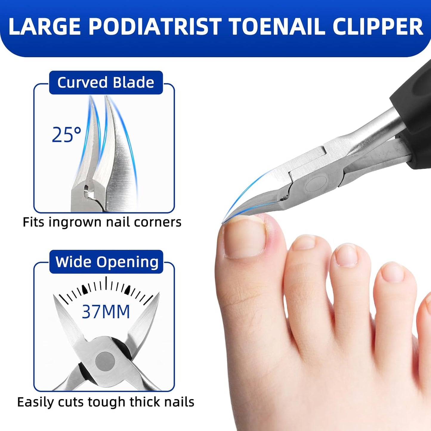 6PCS Orthoclip Toenail Clippers for Seniors Thick Toenails, Heavy Duty Nail Clippers for Men, Ultra Sharp Slanted Ingrown Toenail Clippers with Catcher, Wide Jaw Large Nail Cutters with Leather Case