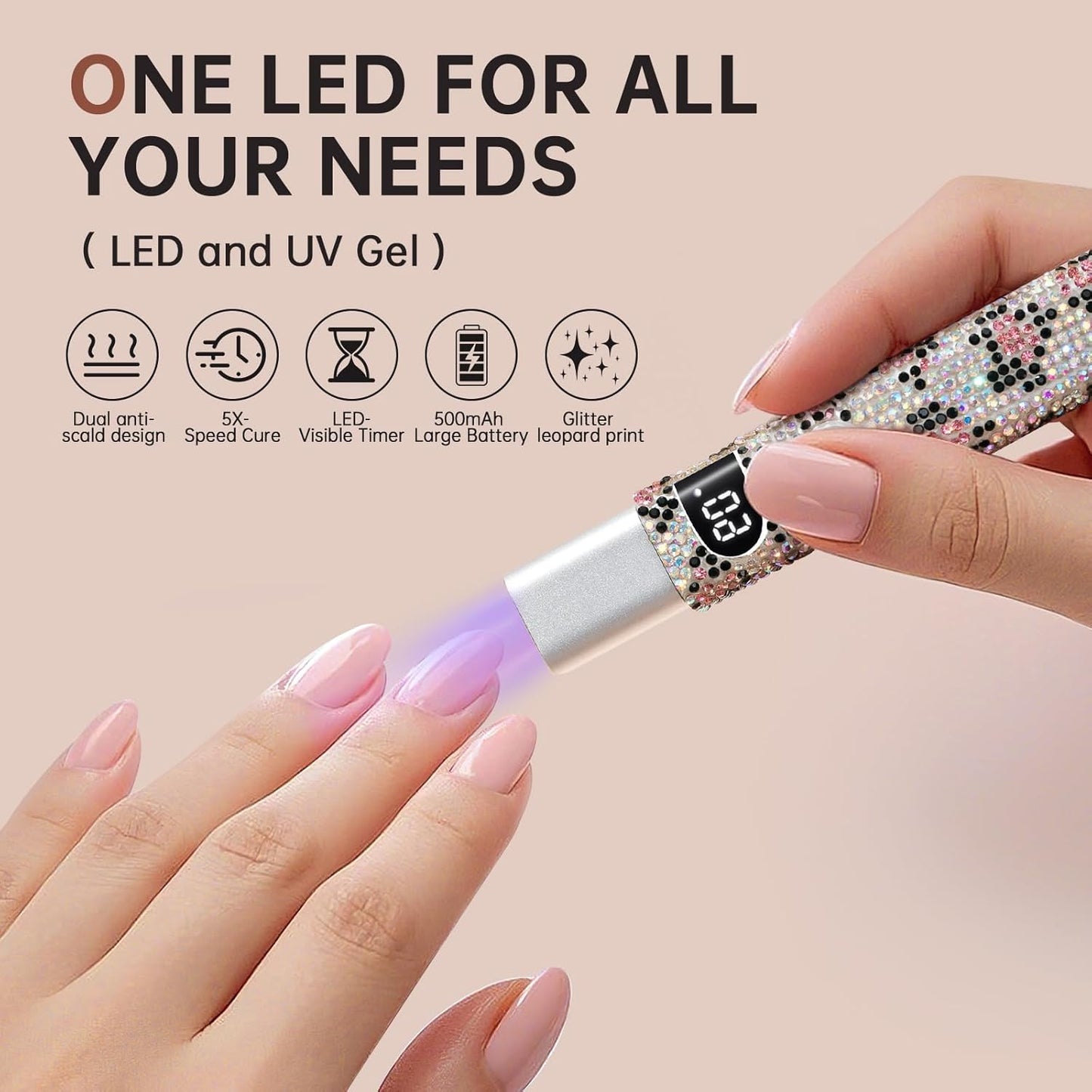 Handheld UV Light for Gel Nails,Mini LED Cordless Nail Lamp for Gel Nail Polish,Portable Flash Cure Lamp,Rechargeable USB Nail Dryer with LCD Display Fast Curing Home DIY