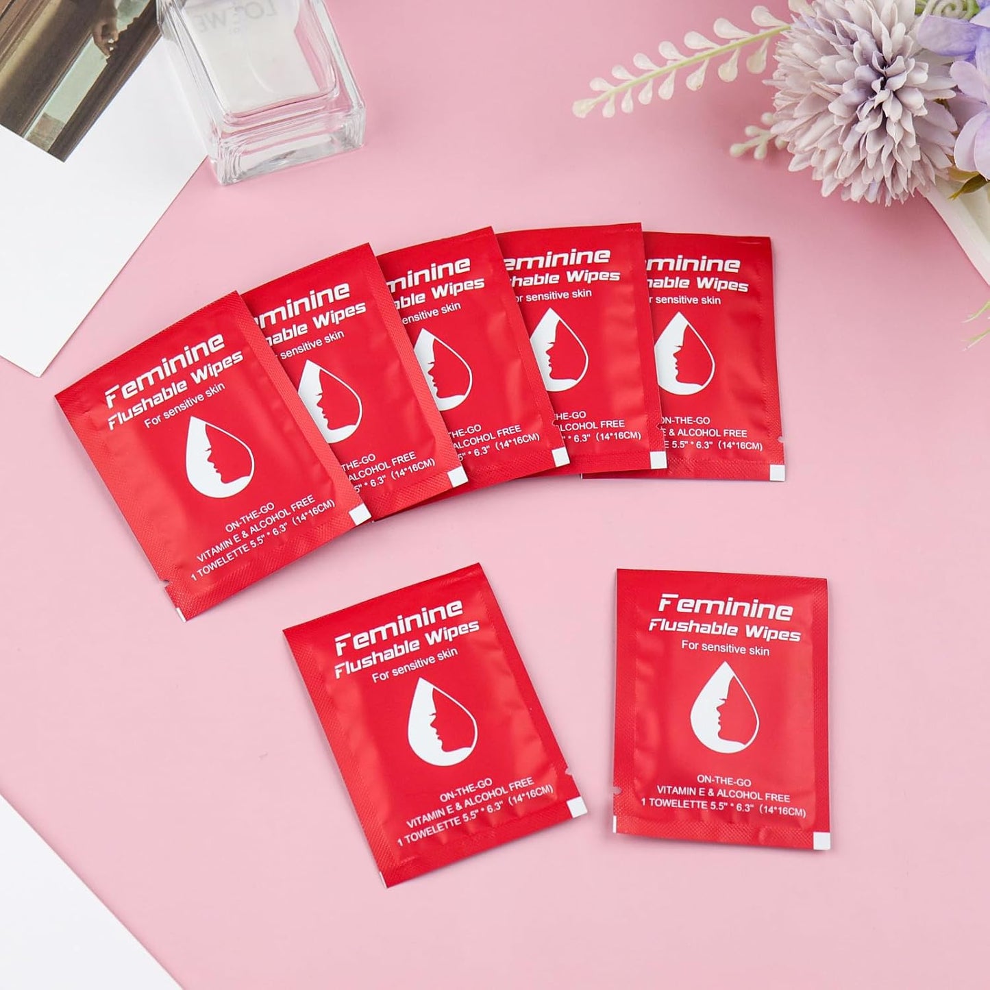 Feminine Wipes Individually Wrapped, Flushable Wipes Travel,Travel Wipes for Women,Feminine Care Wet Wipes Travel Size Vaginal Wipes for Adult, Girl and Homeless 50