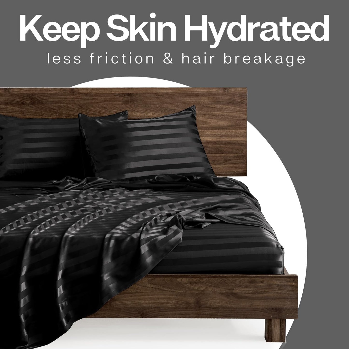 MR&HM Satin Pillowcase for Hair and Skin, Silk Satin Pillowcase 2 Pack, King Size Pillow Cases Set of 2, Silky Pillow Cover with Envelope Closure (20x40, Black Striped)