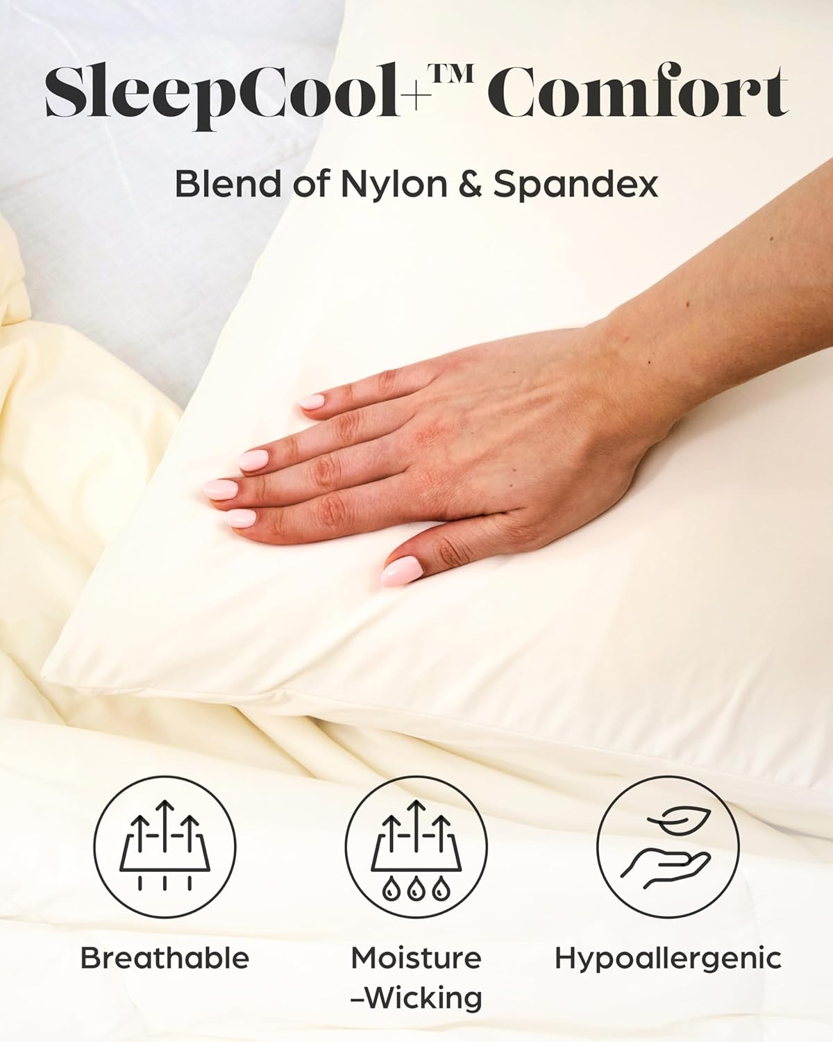 Lavish Comforts® Cooling Pillow Cases for Hot Sleepers – Silver-Infused Smart Fabric, Hypoallergenic, Zippered Pillow Covers for Acne, Frizz & Night Sweats – Ivory, 20x30 Inches (Set of 2)