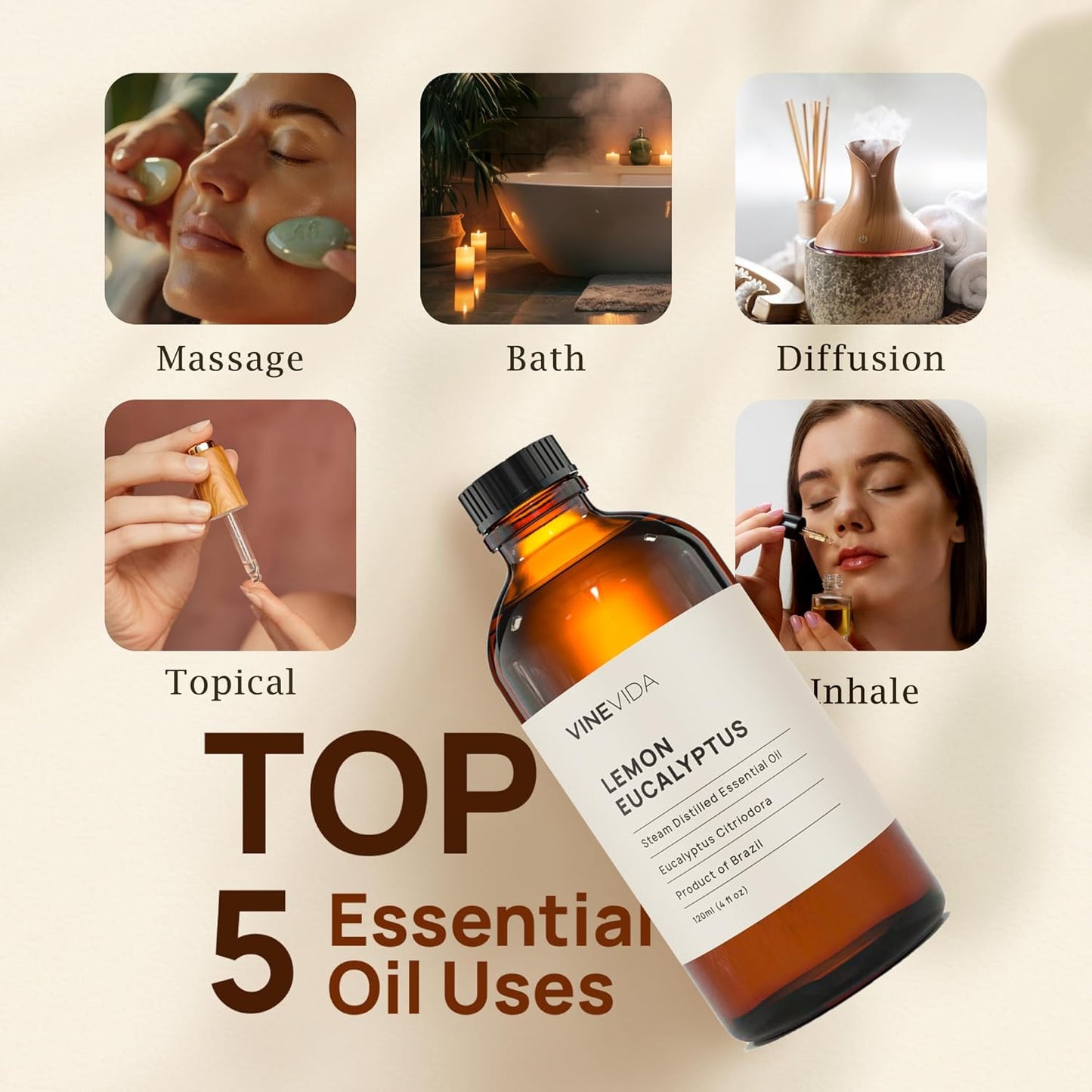 VINEVIDA Lemon Eucalyptus Essential Oil 4 oz - Undiluted - 120ml