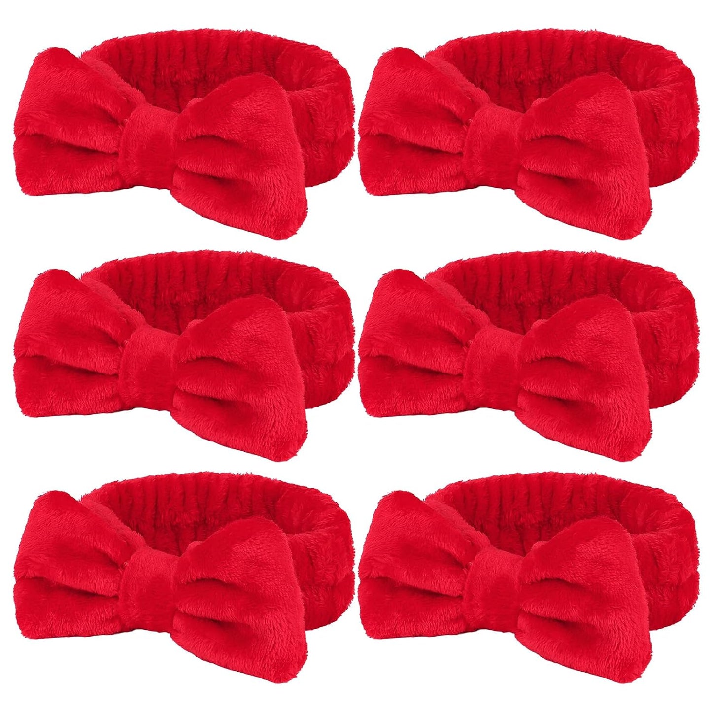 Casoty 6 Pcs Red Spa Headbands, Skin Care Headband, Soft Coral Fleece Makeup Hair band, Bow Hair Band for Face Washing Shower Skin Care Yoga