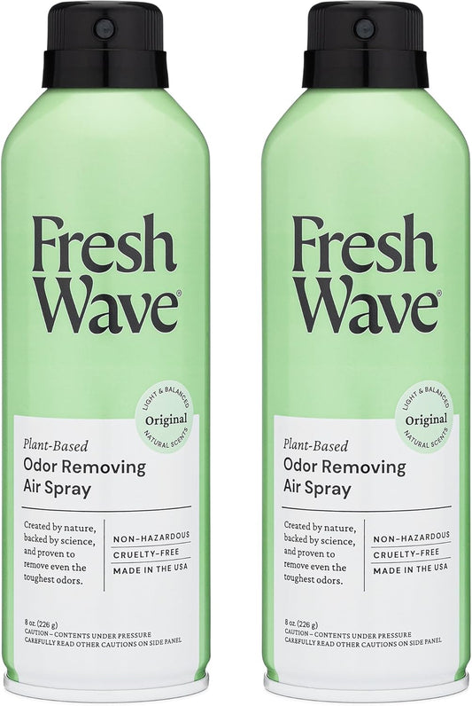 Fresh Wave Odor Eliminator Spray & Air Freshener, 8 oz. | Pack of 2 | Non-Aerosol, Fine Mist | Odor Absorbers | Safer Odor Relief | Natural Plant-Based Odor Eliminator | For Furniture, Fabrics & Trash