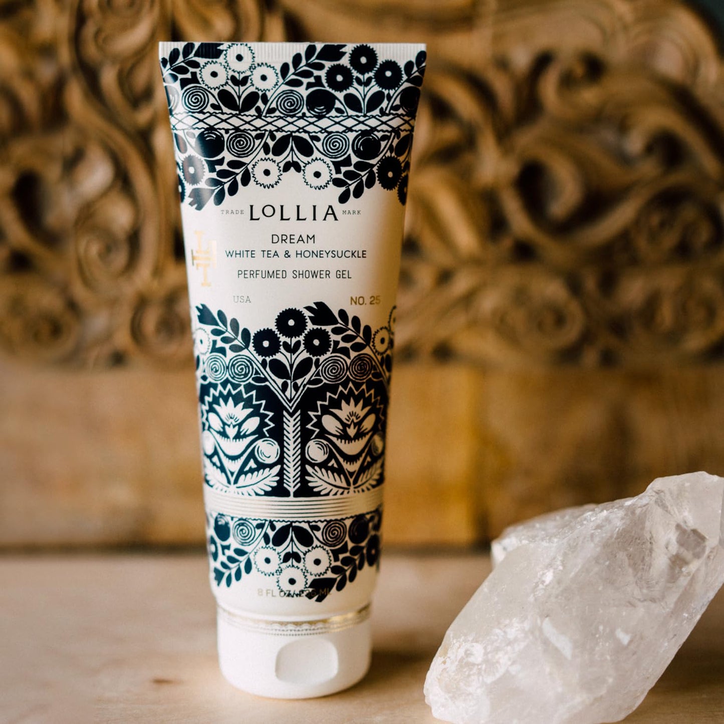 LOLLIA Dream Shower Gel, 8 fl oz, White Tea & Honeysuckle, Luxury Shea Moisture Hydrating Women's Body Wash, Delicate & Relaxing Scented Bath Soap for Self Care