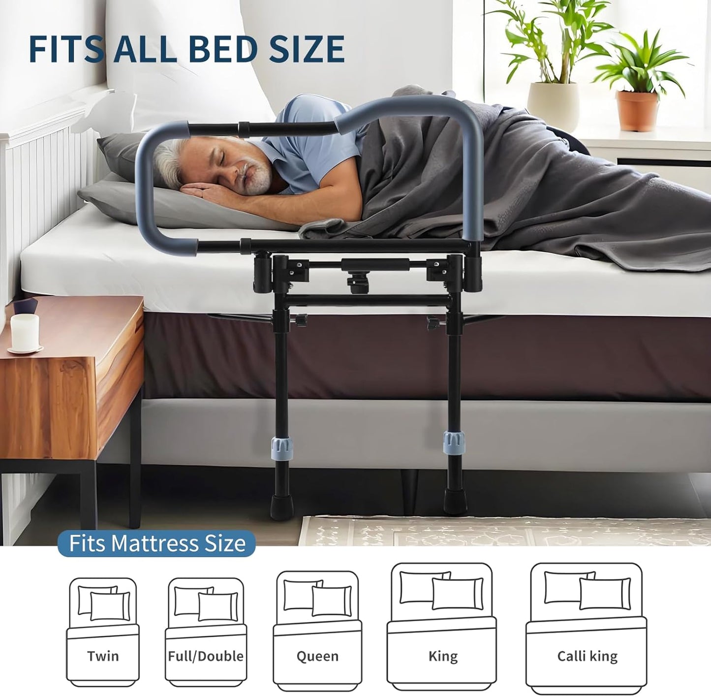 Bed Rail for Senior & Elderly and People Falling Out of Bed – Adjustable & Foldable Bed Assist Handle Safety Rail