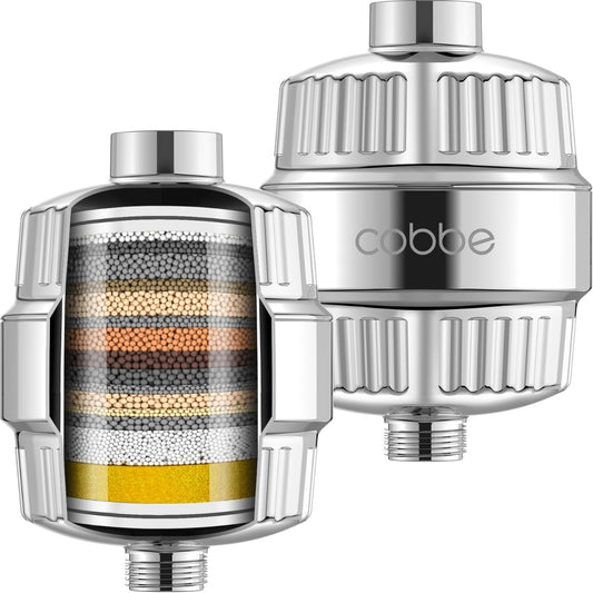 Cobbe HD HEAVY DUTY High Output Shower Filter 2 Pack – 99% REMOVAL Shower Head Filter for Hard Water, Heavy Metals, Chlorine and Harmful Substance, Improve your skin and hair - Chrome