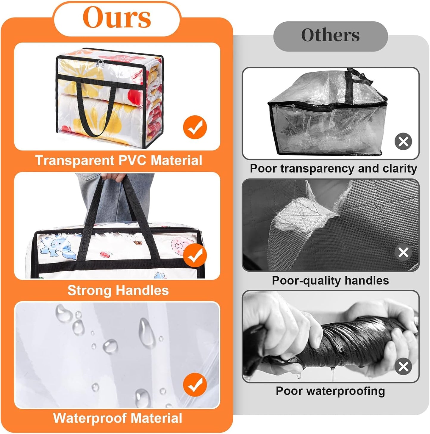 Clear Clothes Storage Bags, 4 Pack Closet Organizers and Under Bed Storage Containers, Foldable Moving Bags with Zippers for Comforter, Blanket, Bedding, Duvet, PVC Packing Bags 40L