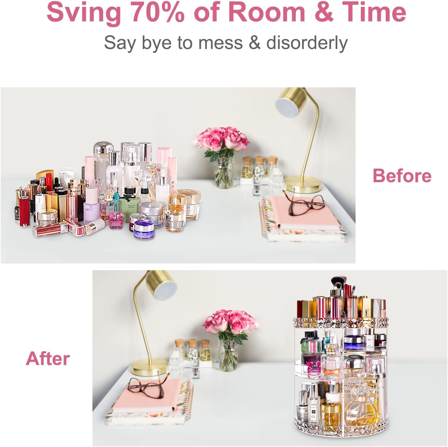 360 Rotating Makeup Organizer Large Perfume Cosmetics Organizer Beauty Organizer Clear Cosmetic Storage Display Case with 7 Layers and Detachable Shelves for Bedroom Dresser or Vanity Countertop