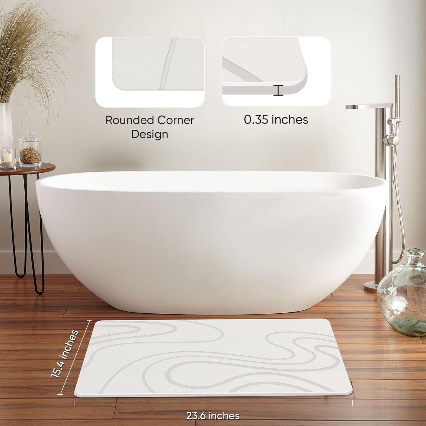 Stone Bath Mat Diatomite Stone Mats for Bathroom Non-Slip Diatomaceous Earth Shower Mat Super Absorbent Bathroom Floor Mat Natural Easy to Clean(24 * 16 White)