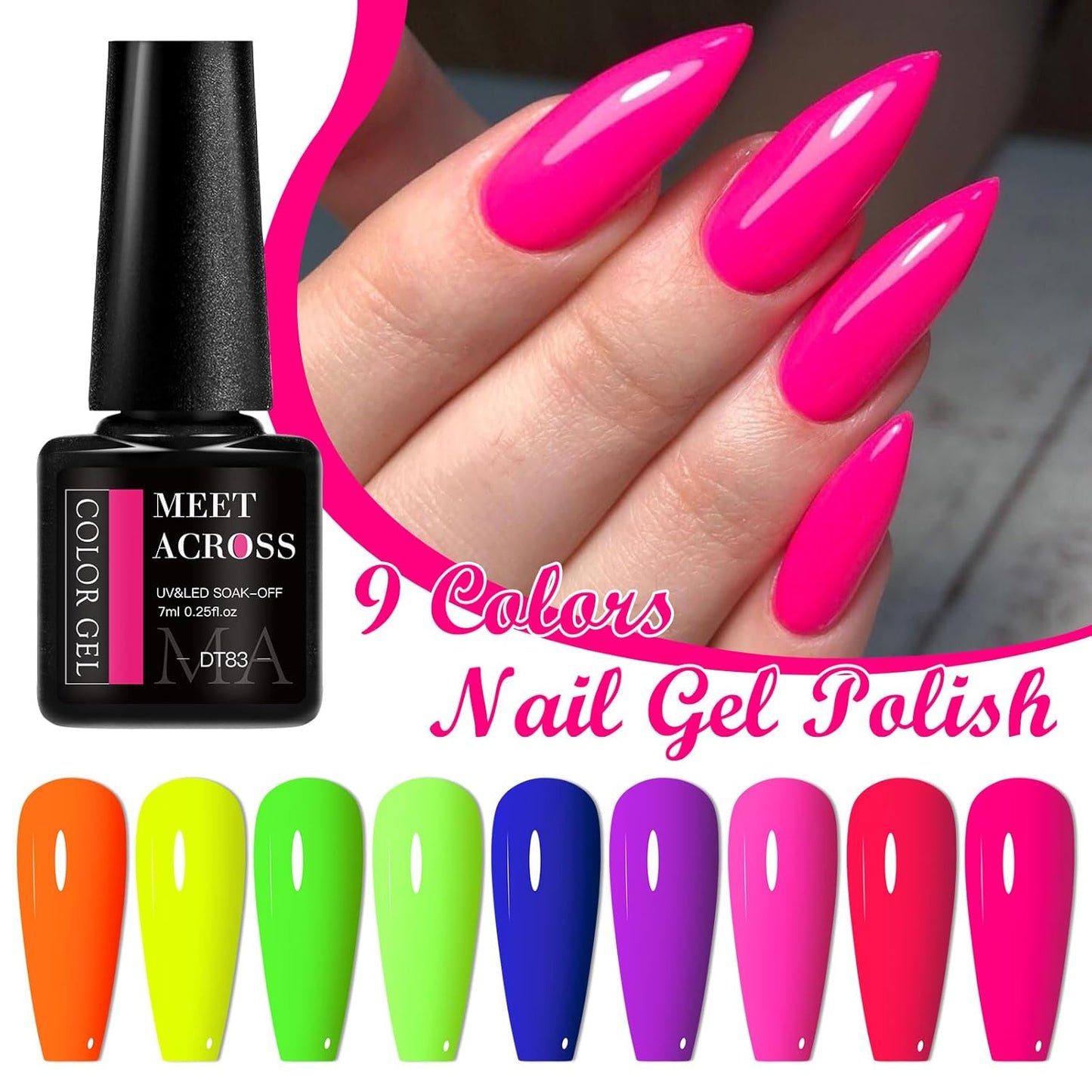 MEET ACROSS 9 Colors Gel Nail Polish + 3PCS Function Gel Nail Polish Kit,Fashion Nail Art Set Design Gifts for Women Manicure Salon (SET13, 12pcs)