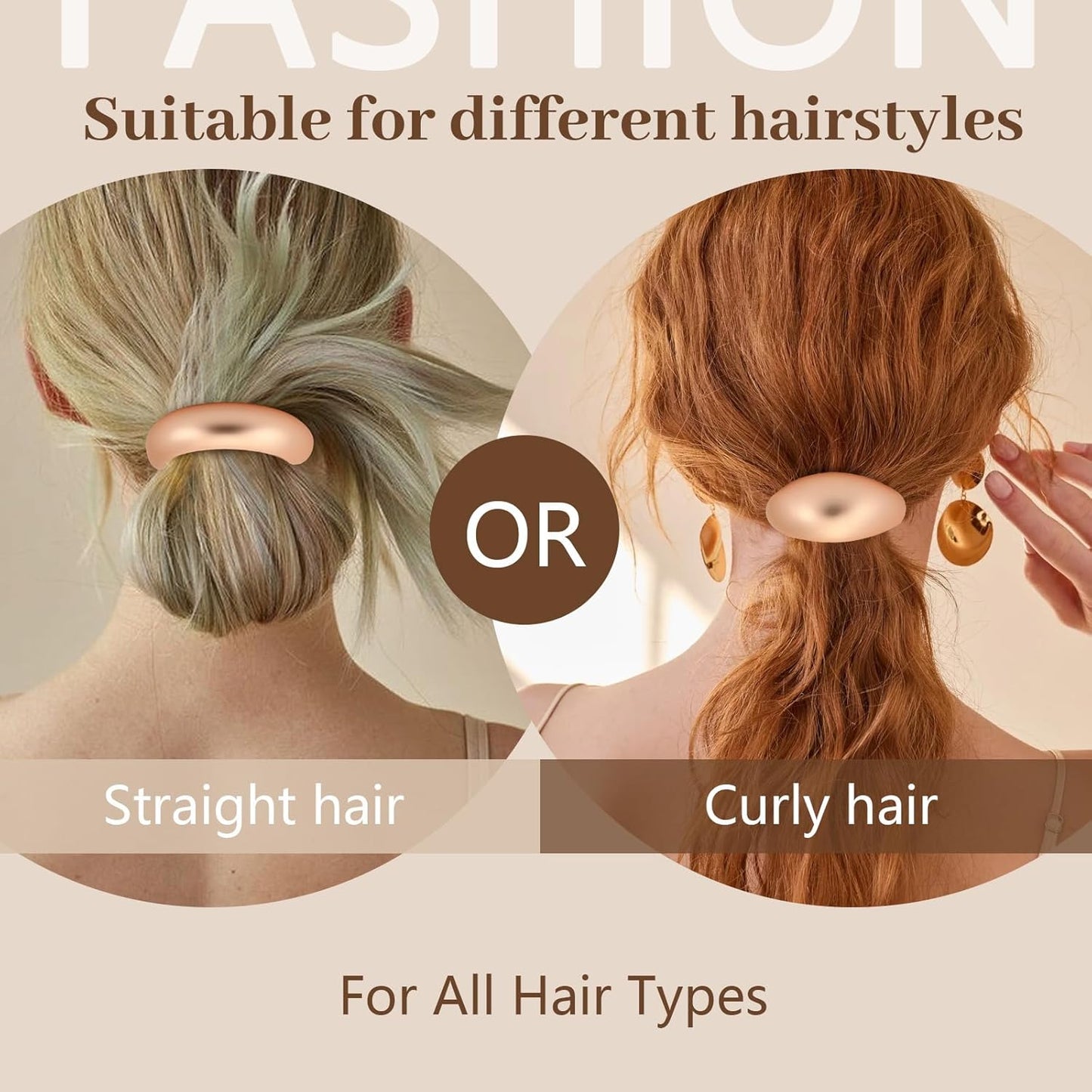 3PCS Pink Gold Hair Ties, Metal Hair Ties for Thick Hair, Elegant Durable Geometric Design Hair Cuffs, Gold Hair Accessories Stretchy Non-Damage Ponytail Cuff Holders Holiday Gifts