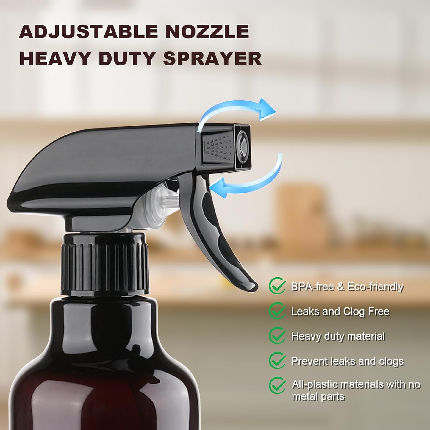 Spray Bottles Plastic Spray Bottle for Hair Mist/Stream Heavy Duty Empty Spray Bottles for Cleaning Solutions, Plants, Cooking (16.9oz-Brown+nozzle)