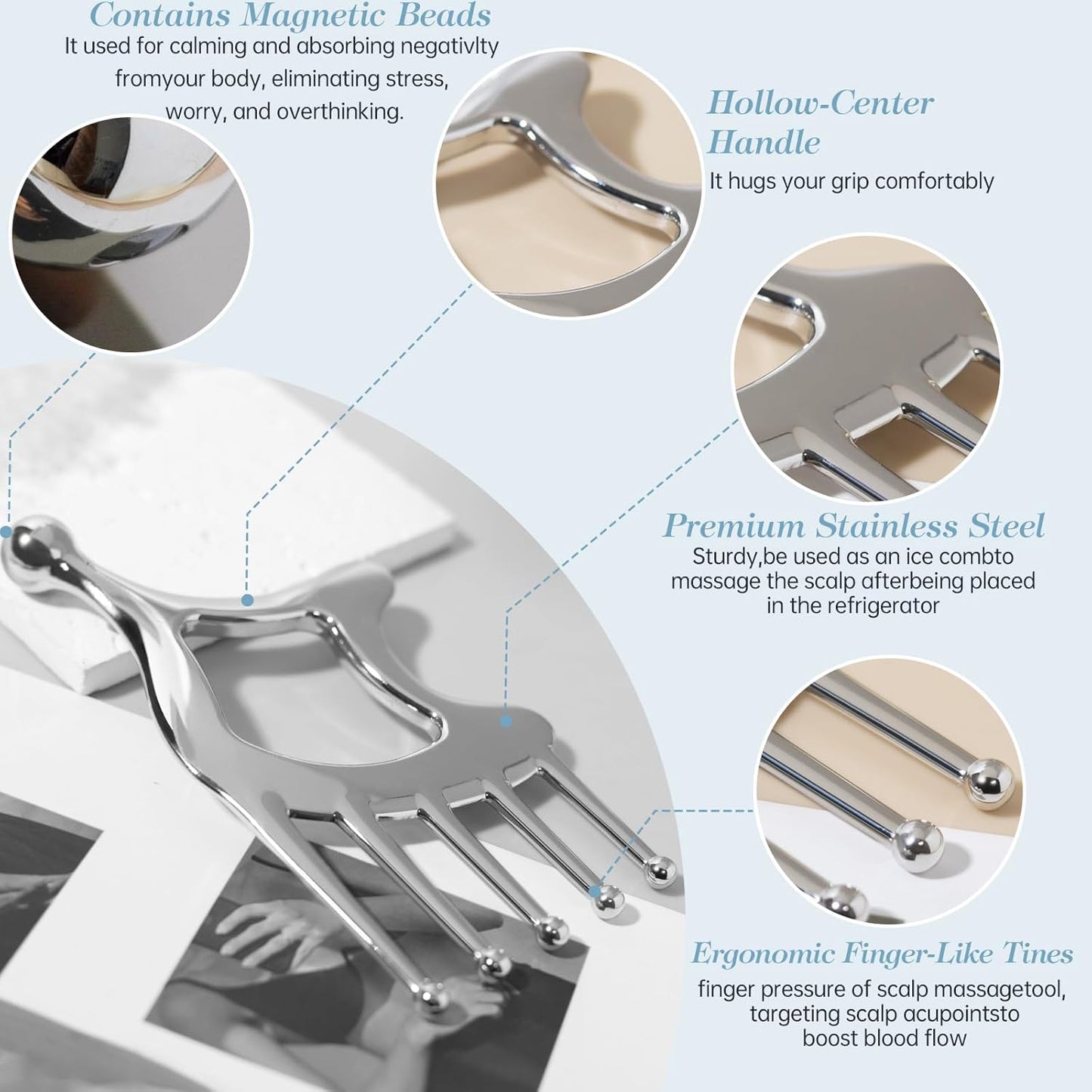 Gua Sha Tool with Handle,5in1 Scalp Massage Tool for Head&face&Body,Protable Scalp Massage Comb Guasha Tool for Deep Relaxation and Relieving Fatigue & Pain,Scalp Massager Gua Sha for Office Home SPA