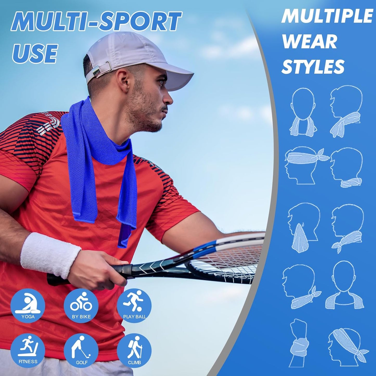 Cooling Towels for Neck and Face - 8 Pack 47x12 Inch Ice Cold Microfiber Towels, Soft & Breathable Cooling Towel for Hot Weather, Sports, Yoga, Workout, Running, Golf, Camping