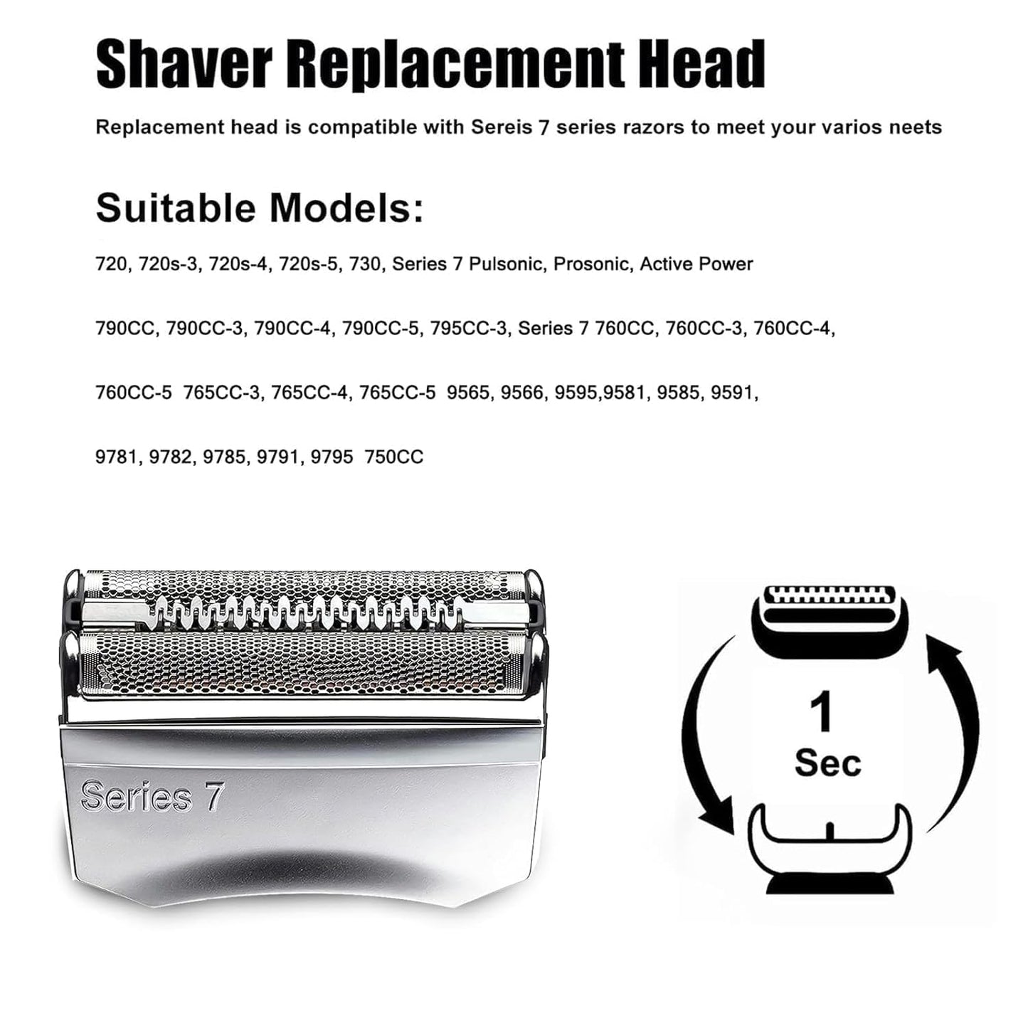 70S Series 7 Replacement Heads Compatible with Braun Series 7 Electric Foil Shaver, 70S Blades for Braun S7 Replacement Head 720, 730, 760cc,790cc