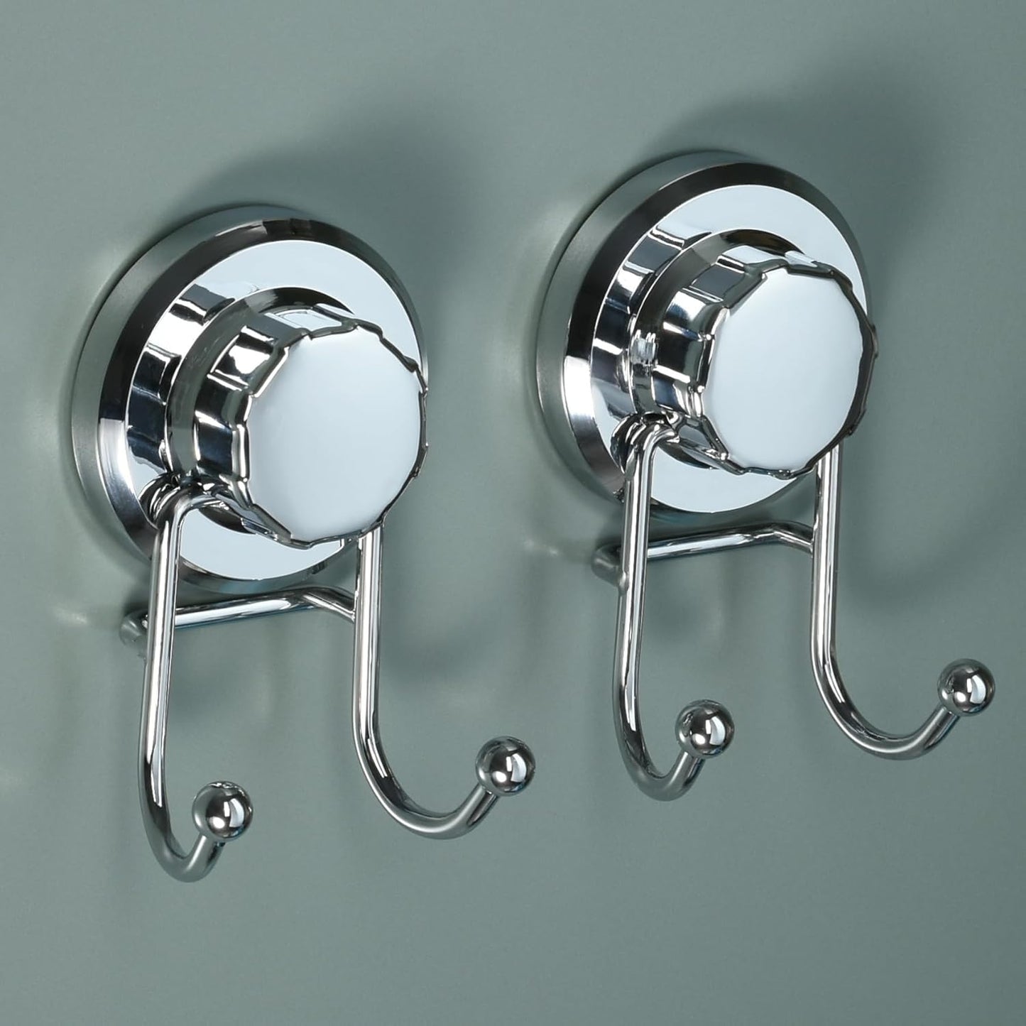 HASKO Suction Cup Hooks for Shower Wall, Removable Towel Hooks for bathrooms, Includes Optional No Drill Adhesive Mount for Inside Shower, Rustproof Stainless Steel - 2 Pack, Chrome