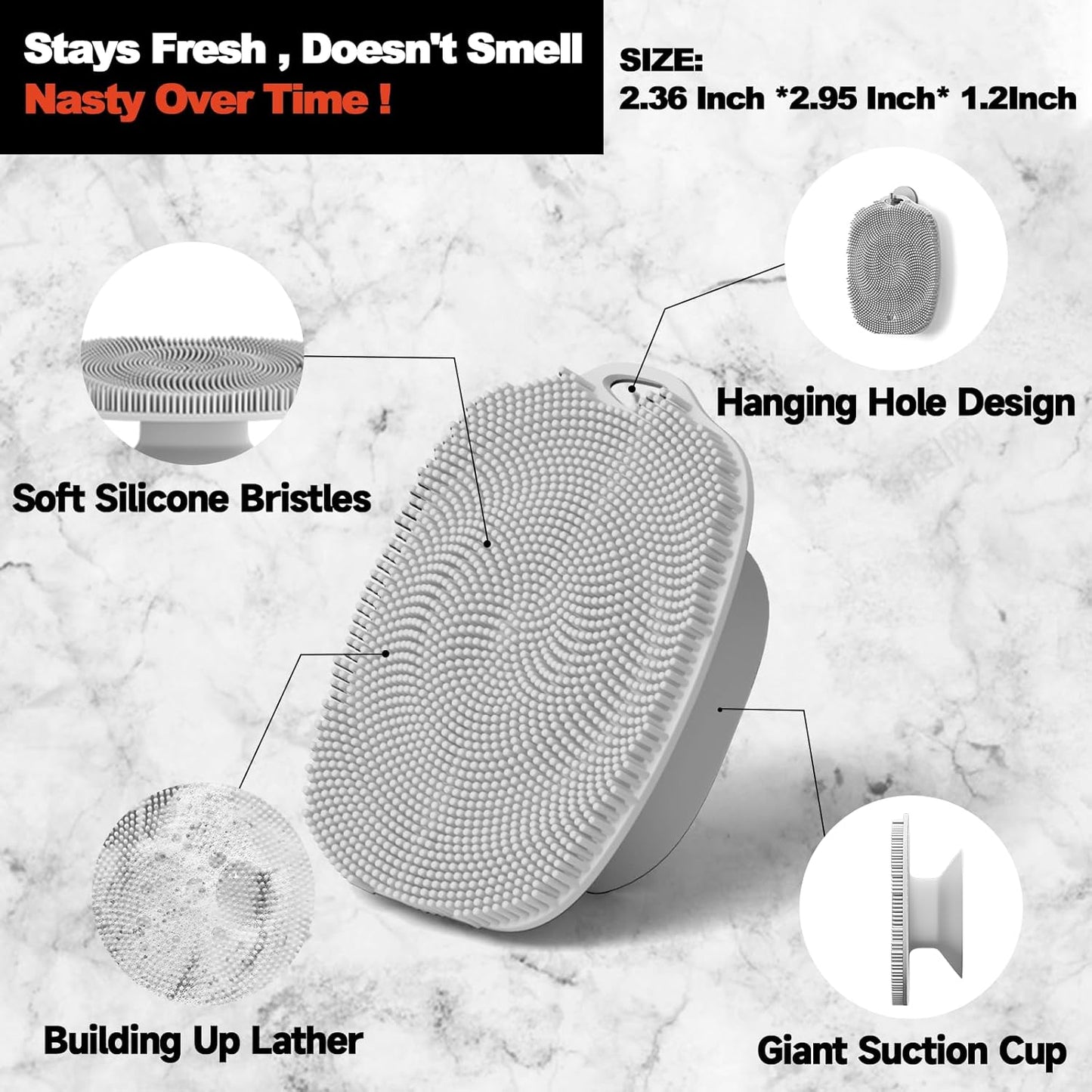 2 PCS Face Scrubber, Soft Silicone Face Exfoliator with Suction Cup for Man and Women Deep Skin Clean, Gentle Facial Cleaning Brush Suitable for All Sensitive Skin(Gray)