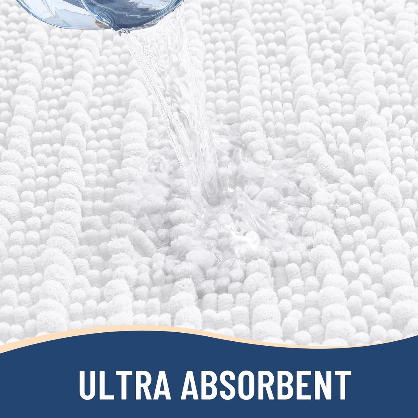 Arotive Luxury Chenille Toilet Rugs U-Shaped, Extra Soft Thick Absorbent Bathroom Mat, Non-Slip Shaggy Plush Contour Rugs, Machine Wash Dry Bath Mat for Toilet Base, 24x24, White