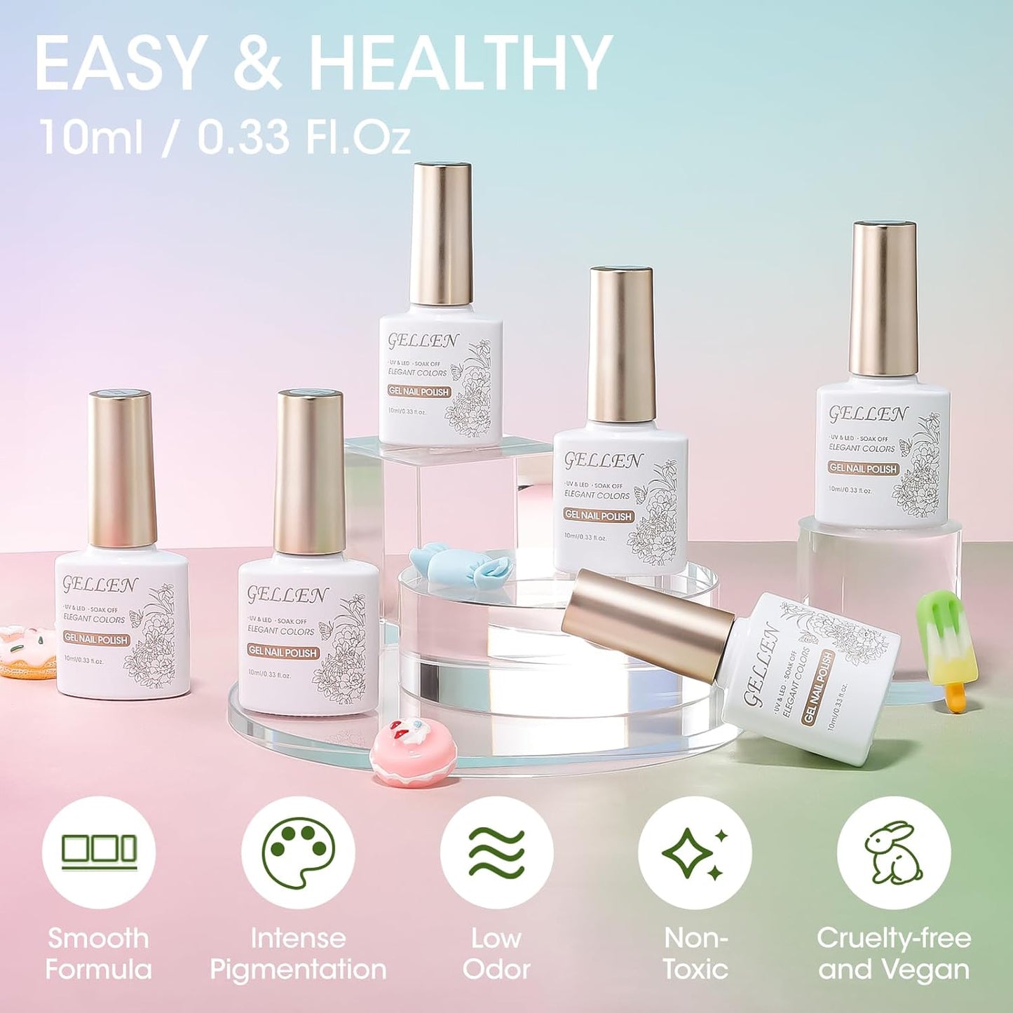 GELLEN Pastel Gel Nail Polish, Spring Summer Gel Polish Macaron Colors Nude Pink Purple Blue Green Yellow, No Wipe Soak Off Long Lasting UV Light Gel for Women Girls Manicure Salon Home, 10ml