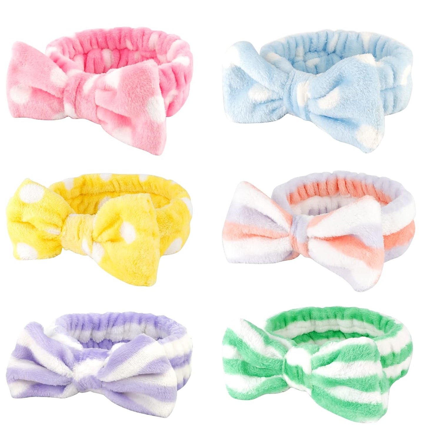 Casoty 6 Pcs Hairband, Soft Coral Fleece Spa Headbands, Bow Headband for Washing Face, Skincare Headbands for Face Washing Shower Skin Care Yoga, Women