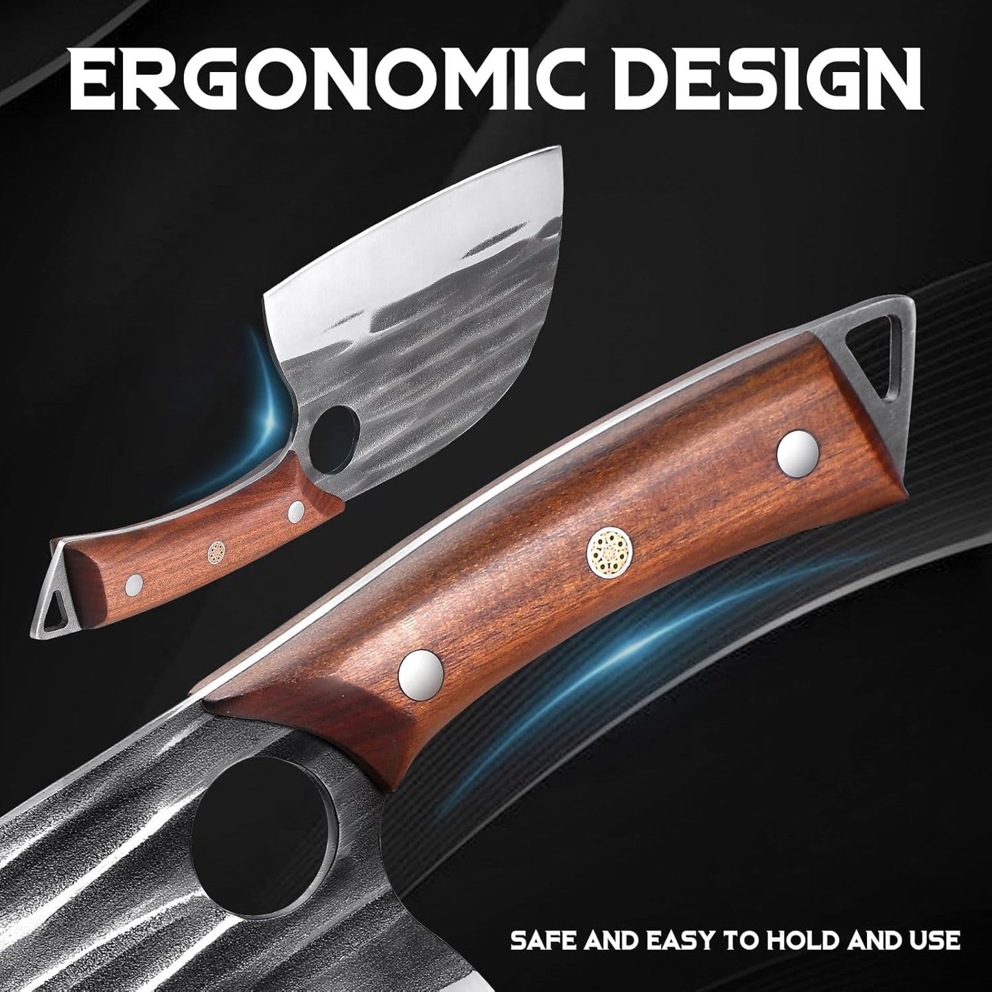 ROCOCO Serbian Chef Knife Butcher Cleaver Knife with Sheath for Kitchen Outdoor BBQ Camping Birthday Father Mother Christmas Gift Men 6.2"