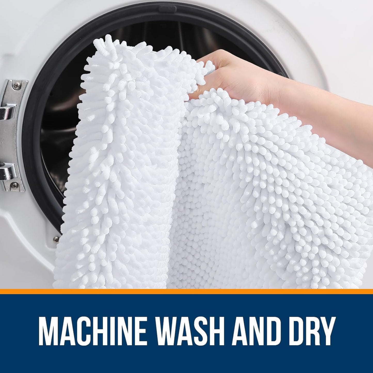 OLANLY Bathroom Rugs 44x24, Extra Soft Absorbent Chenille Bath Rugs, Rubber Backing Quick Dry, Machine Washable Bath Mats for Bathroom Floor, Tub and Shower, Home Decor Accessories, White