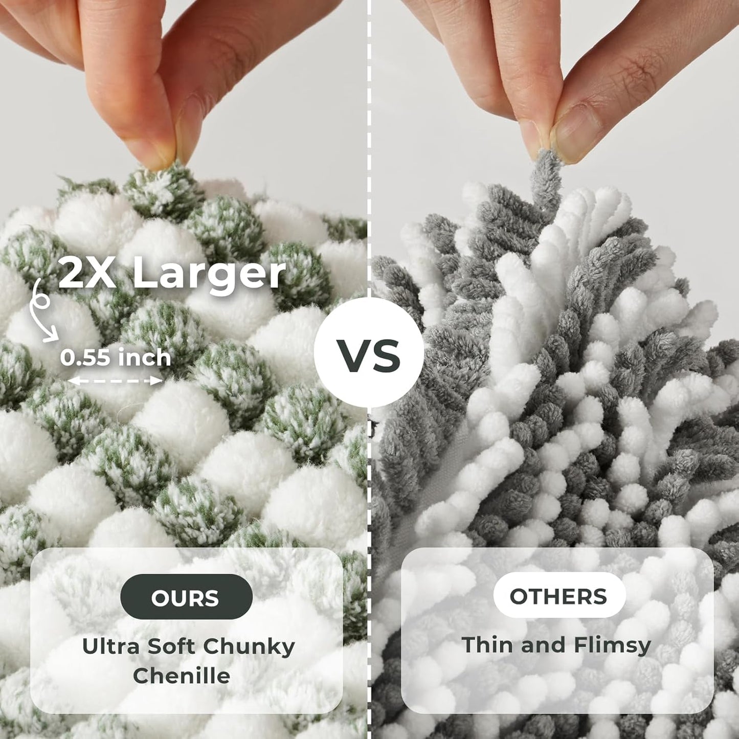 FRESHMINT Chunky Ombre Chenille Bathroom Rug 24"x36", Large Water Absorbent Soft Bath Rugs for Bathroom Floor, Thick Non Slip Bath Mat Washable Quick Dry Shower Mats, Sage Green and White