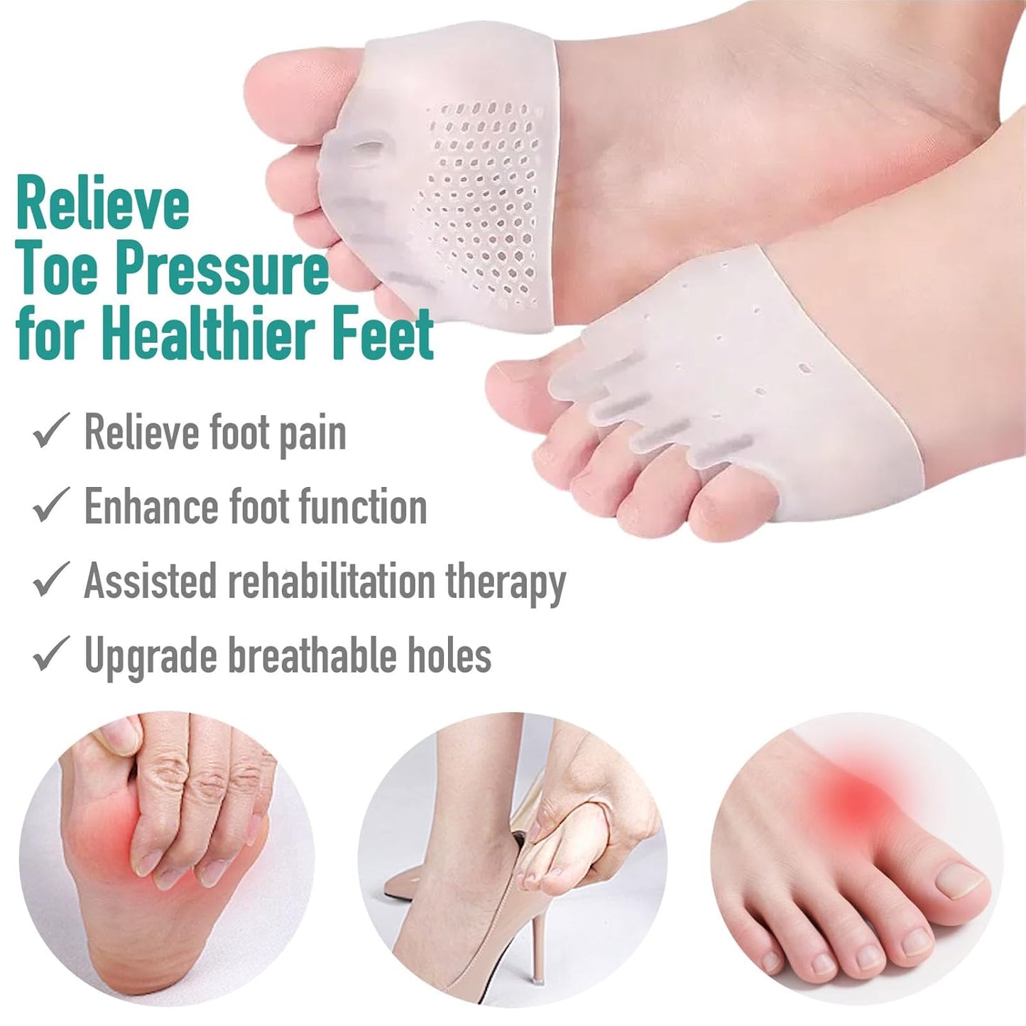 Silicone Toe Separators, 2 Pairs Toe Separators for Women & Men, Breathable Soft Gel Foot Cushions, Hallux Valgus Relief Realign Crooked Toes - Multiple Colors