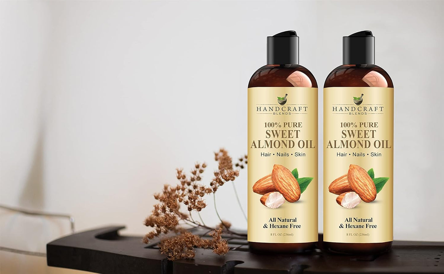 Handcraft Blends Sweet Almond Oil - 8 Fl Oz - 100% Pure and Natural - Premium Grade Carrier Oil for Skin and Hair - Hair and Body - Massage - Hexane-Free