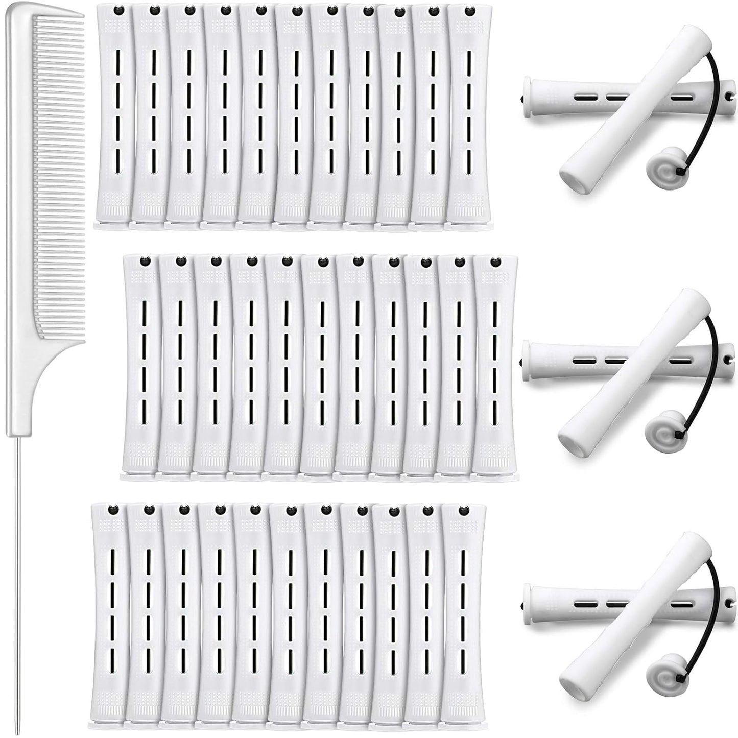 WILLBOND 36 Pieces Cold Wave Rod Hair Perm Rods Hair Rollers Perming Curlers with Steel Rat Tail Comb for Hairdressing Styling