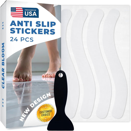 Anti Slip Shower Stickers 24 PCS, White Non-Slip Shower Strips for Adults, Premium Adhesive Bath Tub Stickers