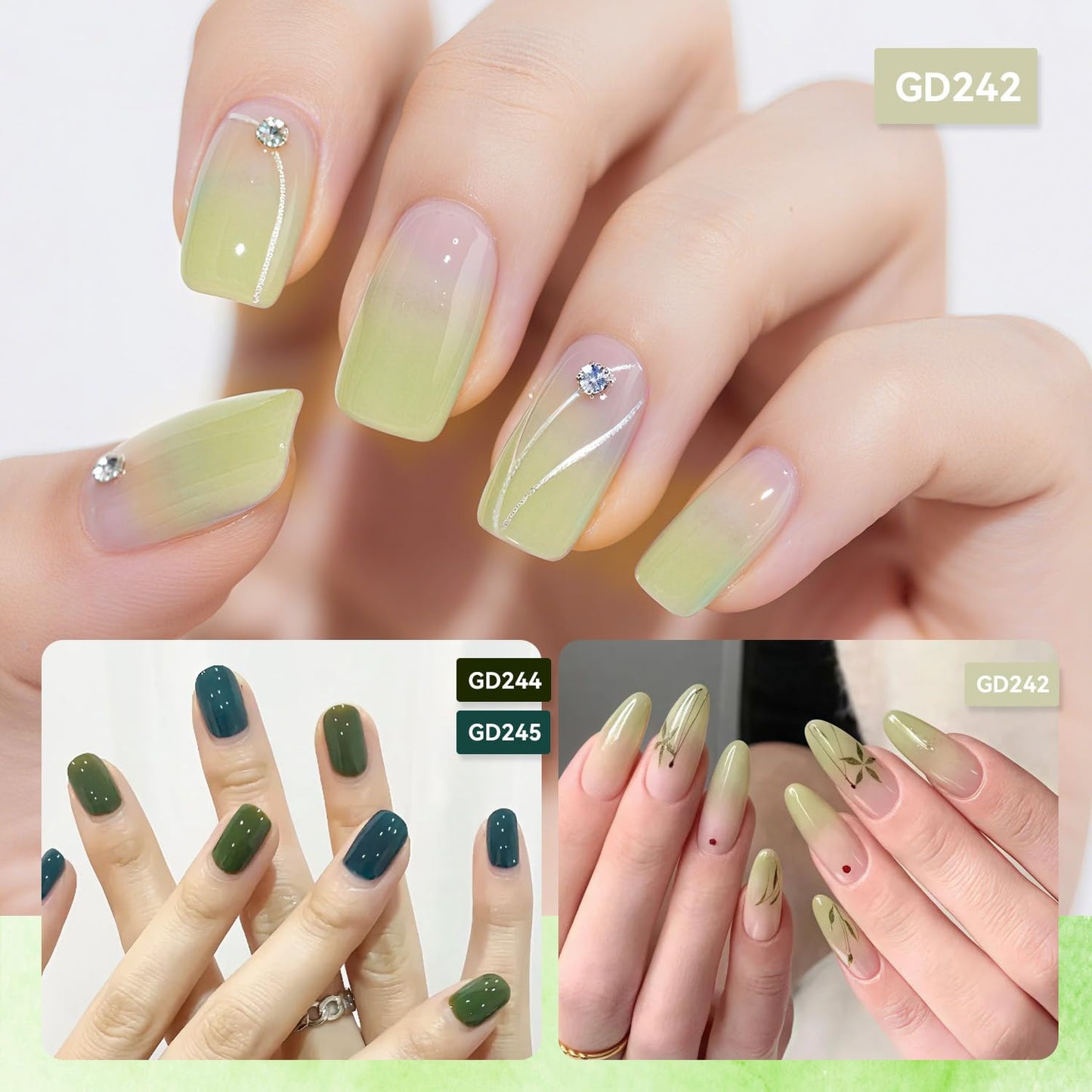 JODSONE Jelly Gel Nail Polish Set of 6 Colors Green Set Need U V Cured for Nail Art Manicure DIY Salon at Home Gift for Women