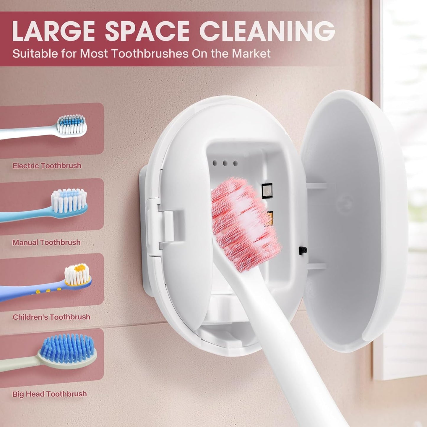 Toothbrush Sterilizer, Travel Toothbrush Covers Case With Holder, Portable USB Charging Toothbrush Cleaner Case With Blue Light (White)