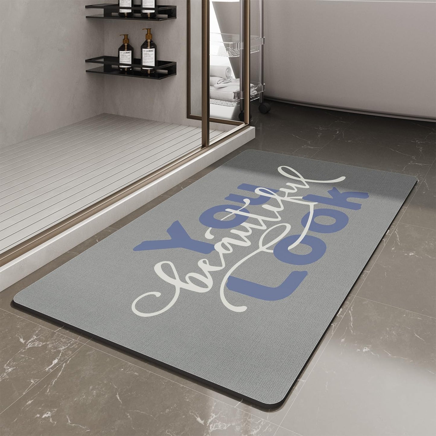 MontVoo-Bath Mat-Bathroom Mat Rug Non Slip Super Absorbent Stain Resistant Quick Dry Thin Bathroom Rug-Bath Mats for Bathroom Floor Bathtub Vanity-Bathmat Bath Rug Easy Care 17"x27" Blue-Look