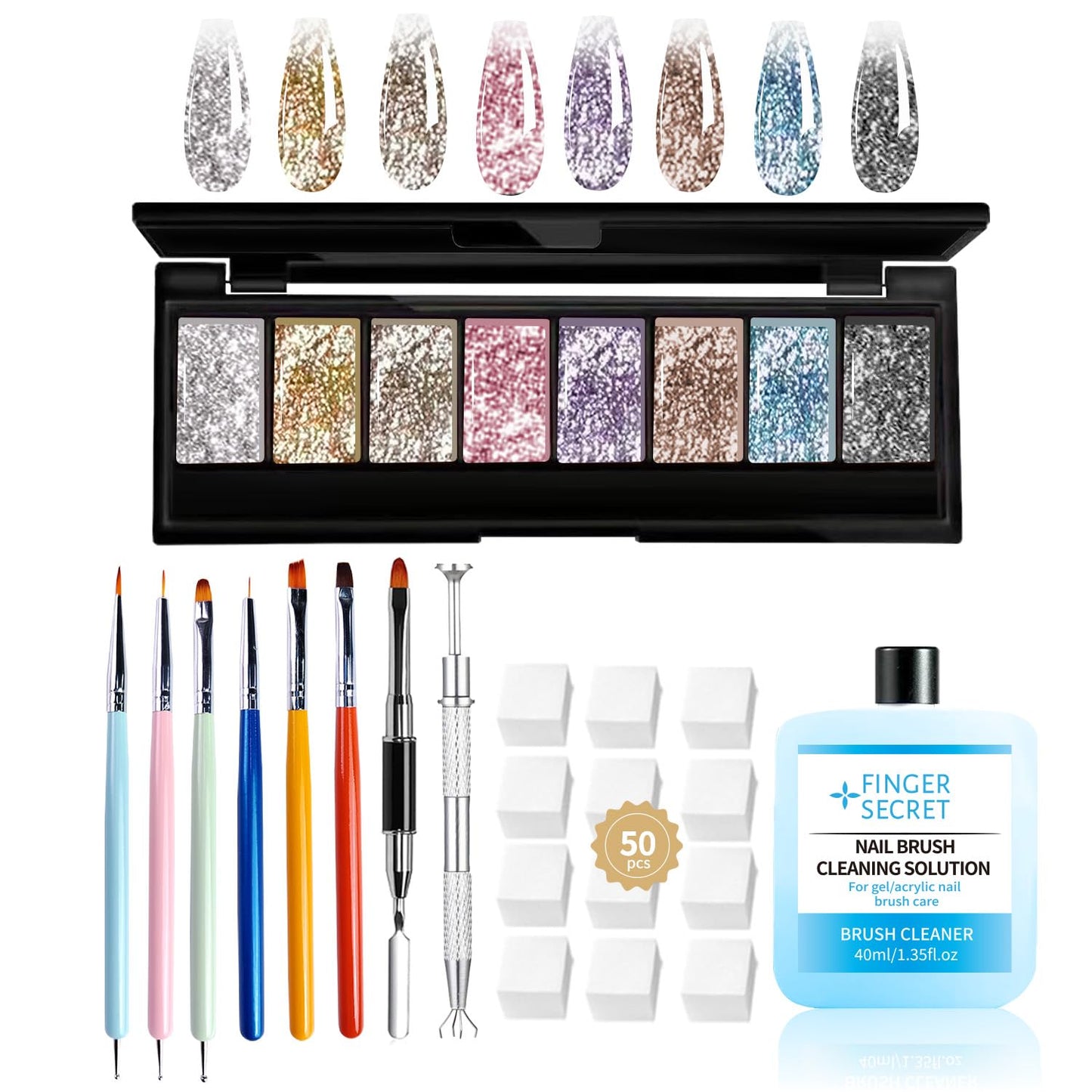 8 Colors Ombre Gel Pat Nail Polish Set,Ombre Pigment for Nails,Gradient Painting Gel with 50Pcs Nail Sponges for 3D Gels Nail Art can be Painted in Salon or Home Use