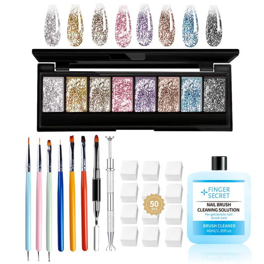 8 Colors Ombre Gel Pat Nail Polish Set,Ombre Pigment for Nails,Gradient Painting Gel with 50Pcs Nail Sponges for 3D Gels Nail Art can be Painted in Salon or Home Use