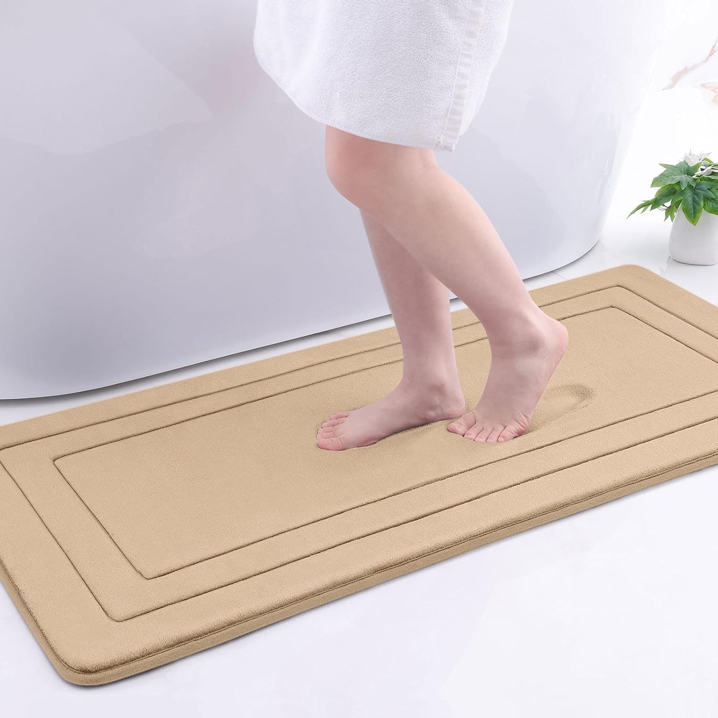 Arotive Memory Foam Bathroom Rug Mat 47x17, Ultra Soft and Absorbent Bath Mat, Machine Wash Dry, Comfortable Bath Rug Carpet for Bathroom Floor, Tub and Shower, Beige