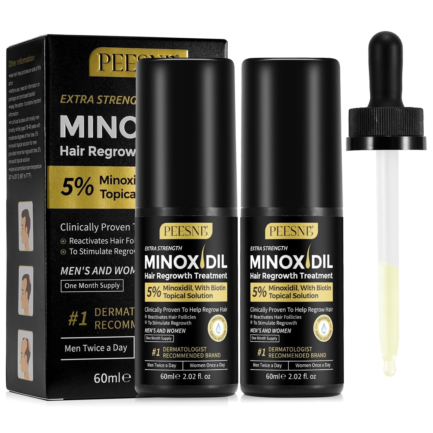 5% Minoxidil for Men and Women Hair Growth Serum, Biotin Hair Growth, Hair Regrowth Treatment for Scalp Hair Loss Hair Thinning for Thicker Longer Fuller Healthier Hair (Pack of 2)