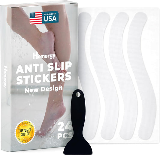 Homergy Anti Slip Shower Stickers 24 PCS, White Non-Slip Shower Strips for Adults, Premium Adhesive Bath Tub Stickers