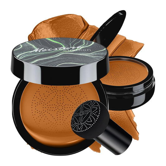 Mushroom Head Air Cushion CC Cream - BB Cream Face Makeup Foundation for Mature Skin Moisturizing Concealer Brighten Long-Lasting, Even Skin Tone for All Skin Types (Deep)