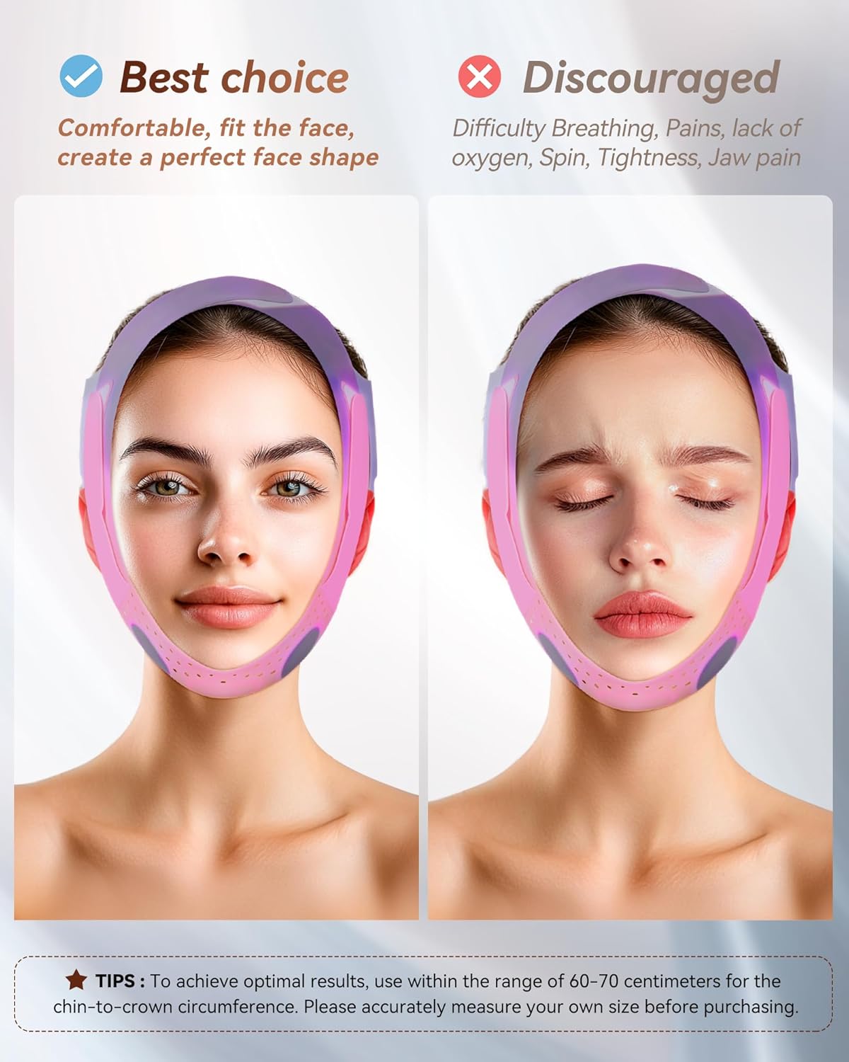 V-Line Sculpting Face Mask – Silicone Chin Strap for Jawline Tightening & Double Chin Reduction (23-27 Inches) (Rosy Mauve)