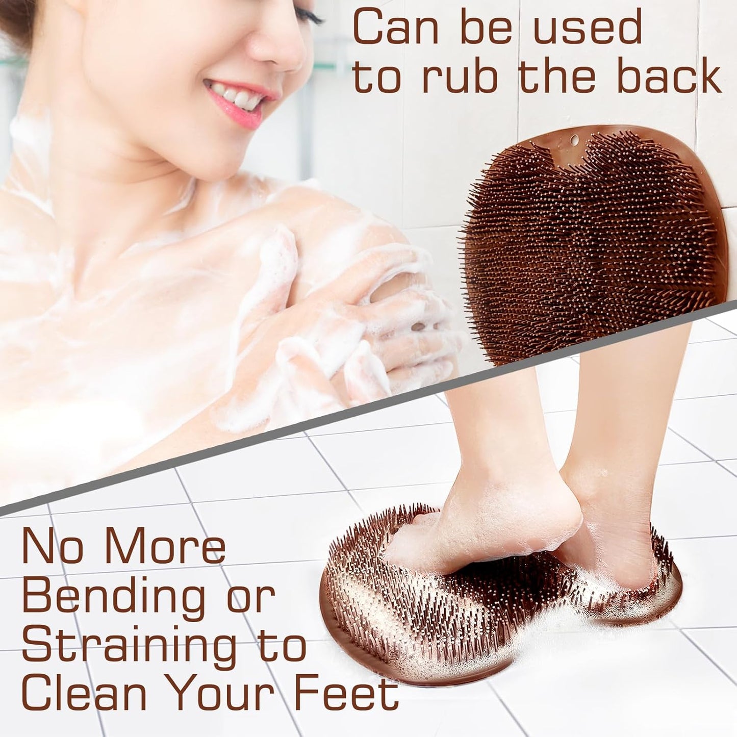 Shower Foot Scrubber Mat Back Washer Back Exfoliating Bath Wash Pad Wall Mounted Slip Suction Cups Foot Scrubber for Use in Shower Cups Foot Cleaner for Men and Women