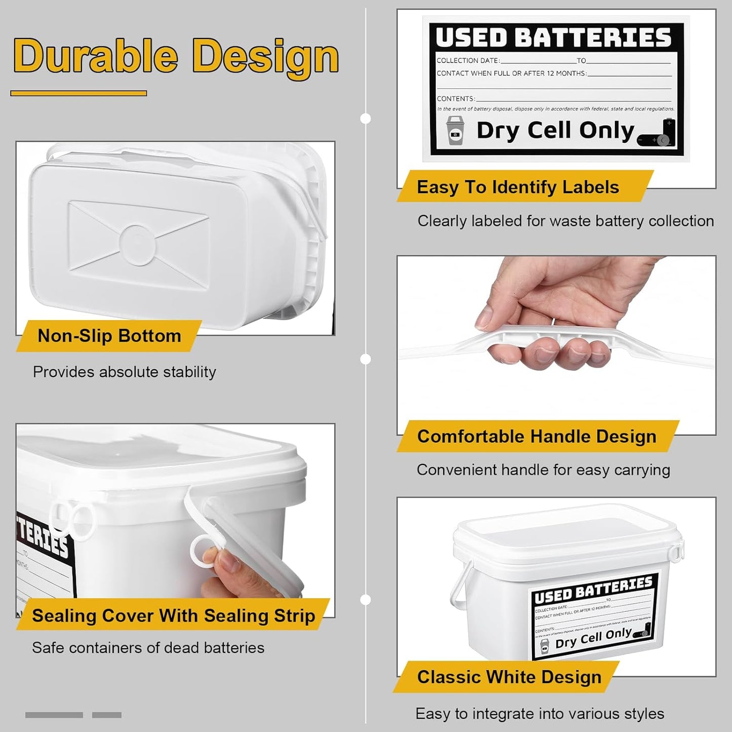 Baderke Disposal Battery Container Applied Dry-Cell 1.32 Gallon Capacity Battery Recycling Bin Storage