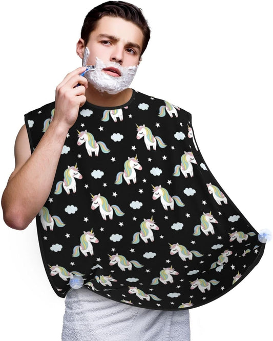 Men's Shaving Accessory Rainbow Unicorn Star Black, Waterproof Beard Apron with Hair Catcher & Suction Cups