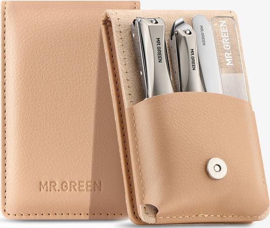 MR.GREEN Nail Clippers, Upgraded Anti-Splash Nail Clipper Set with Nail File and Tweezers & Catcher, Professional Practical Manicure Nail Care Kit with Exquisite Leather Case for Men & Women